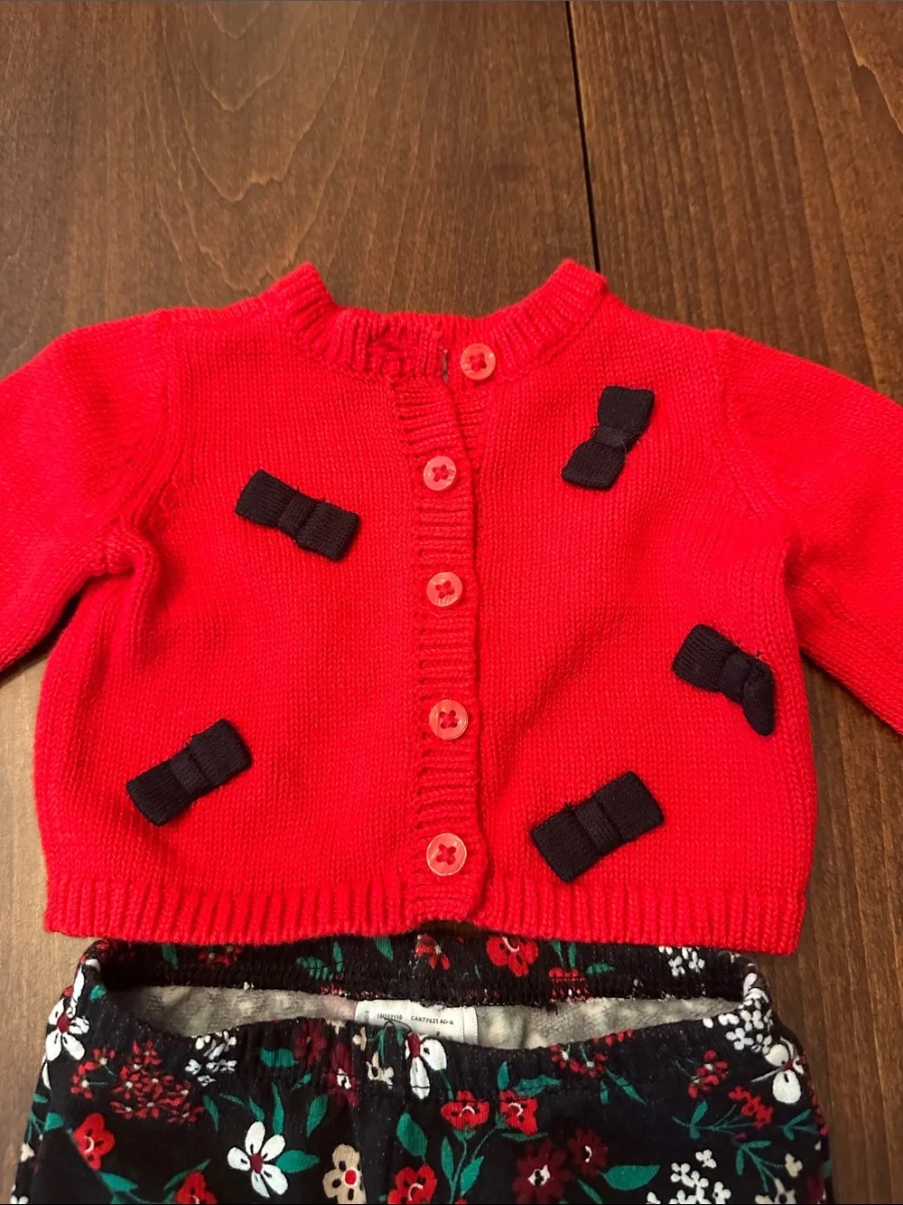 Carter's Baby Girl Holiday Cardigan and Black Floral Leggings Set